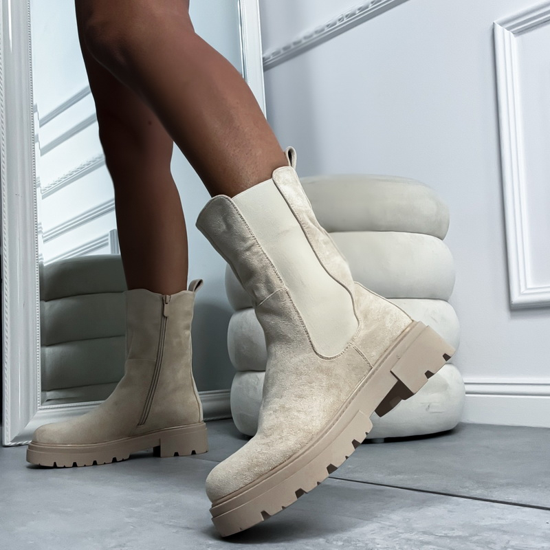 Béžové semišové  nízke čižmy