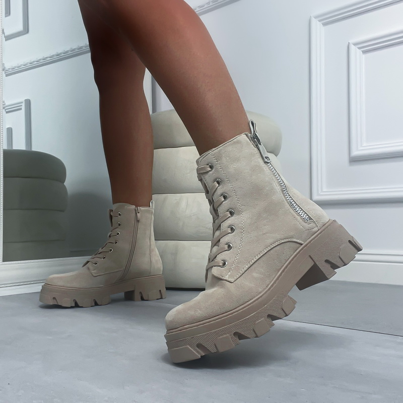 Béžové semišové nízke čižmy