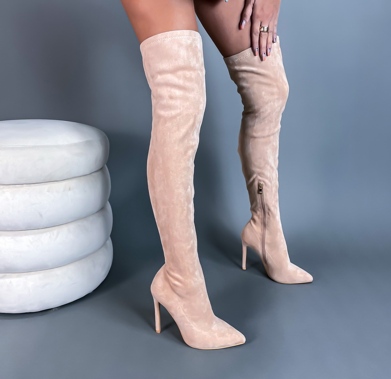 Béžové semišové  vysoké čižmy