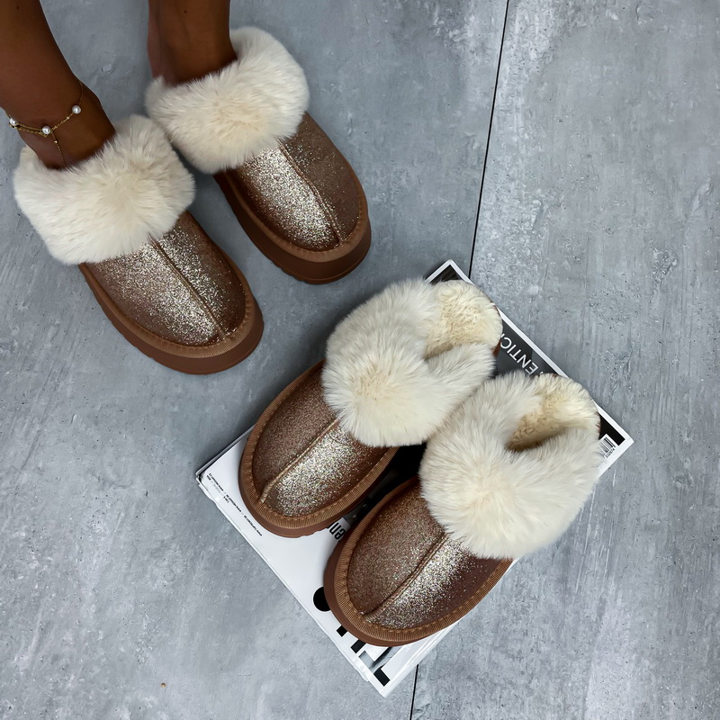 Champagne  kožušinové šľapky