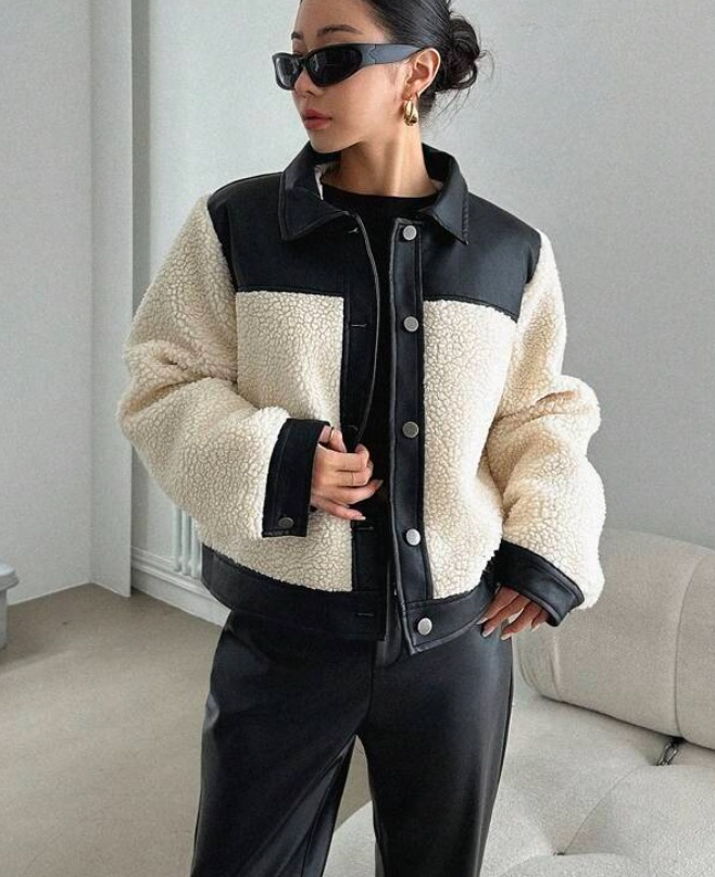 Béžovo-čierna bunda