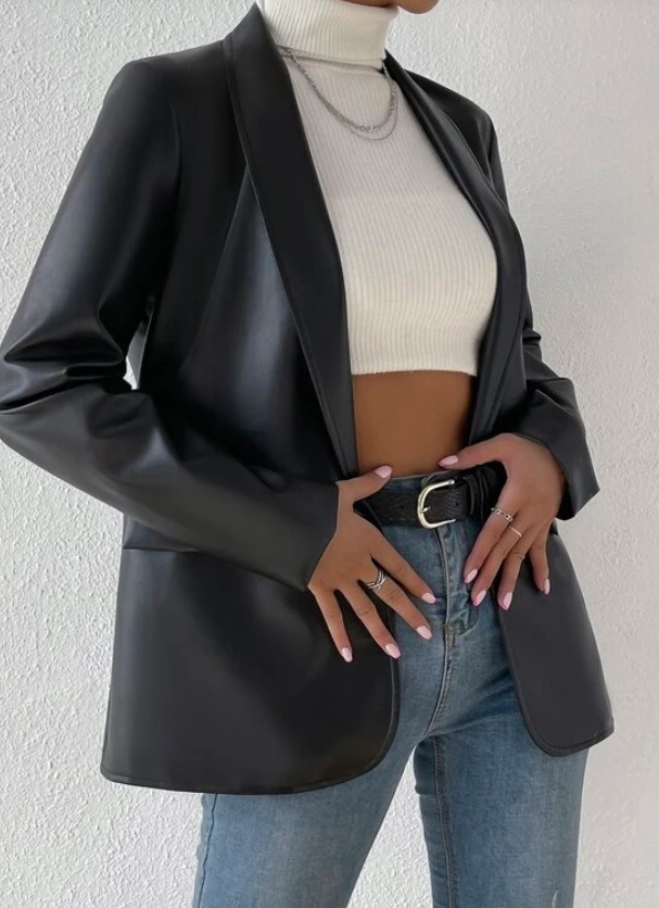 Čierne koženkové sako