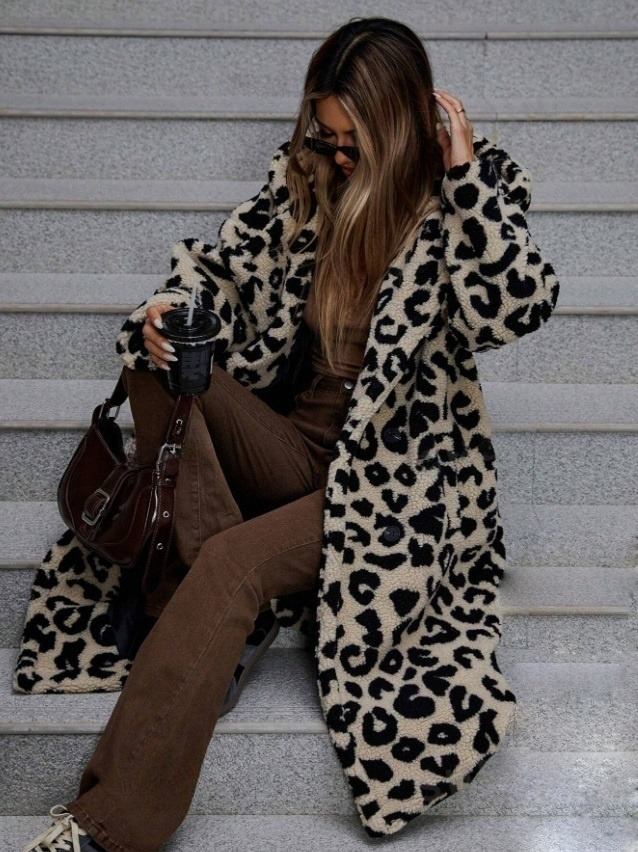 Leopardí TEDDY kabát s kapucňou