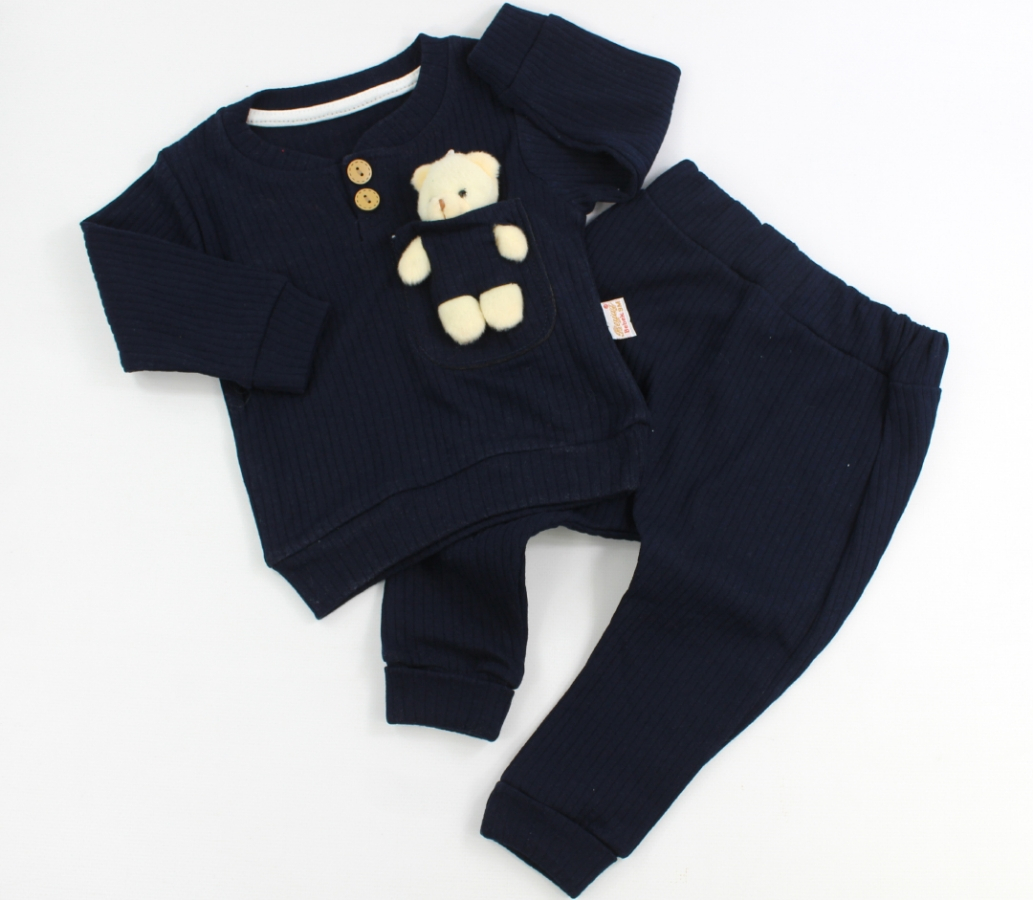 Detská tmavomodrá súprava  s plyšovým medvedíkom
