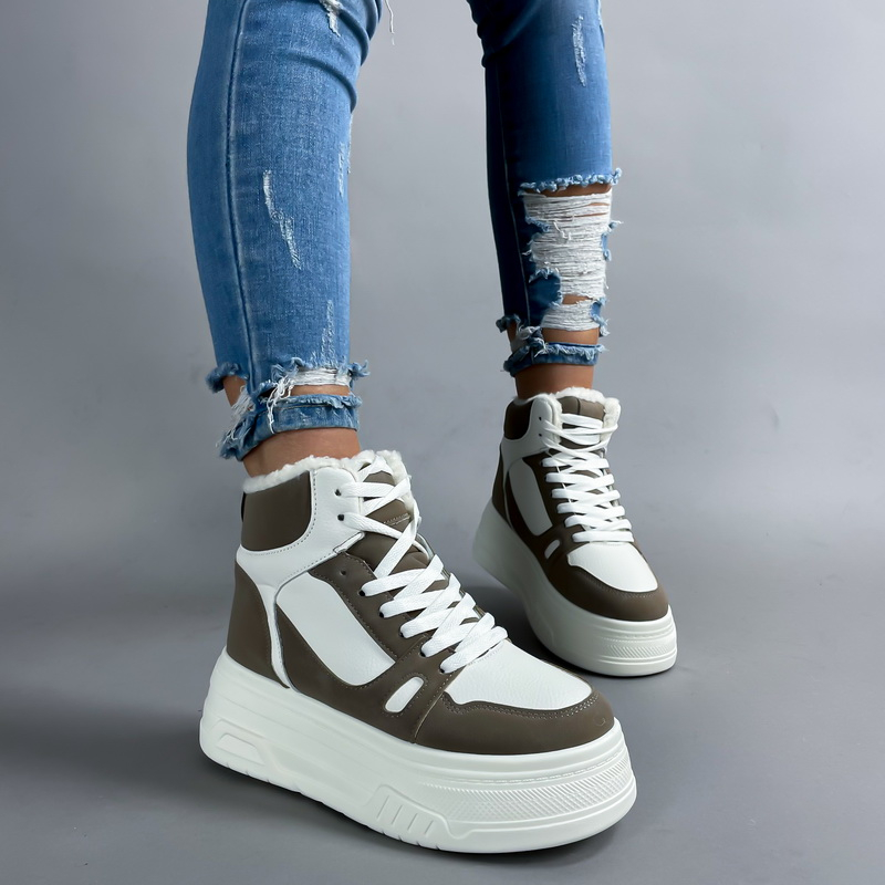 Bielo-hnedé členkové  zateplené tenisky