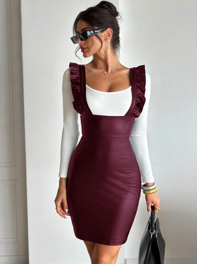 Bordové koženkové šaty