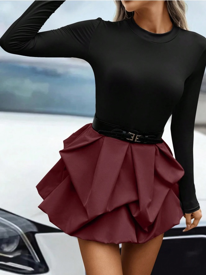 Bordovo čierne puffy šaty