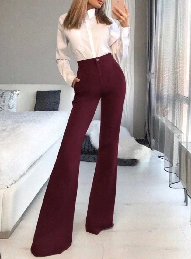 Bordové nohavice s vysokým pásom