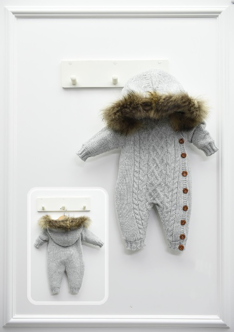 Detský  šedý overal s pravou kožušinou