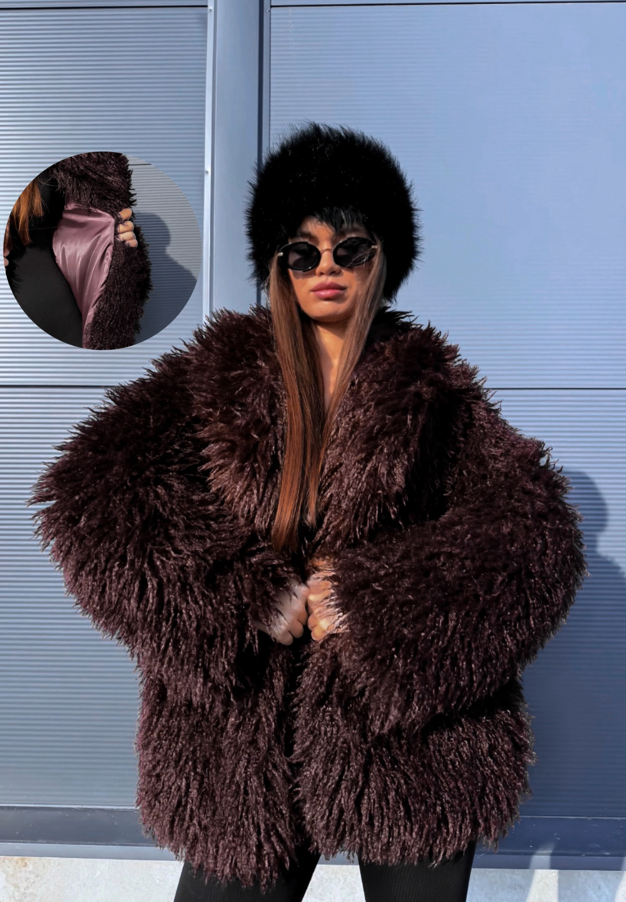 Hnedý kožušinový kabát CHOCO