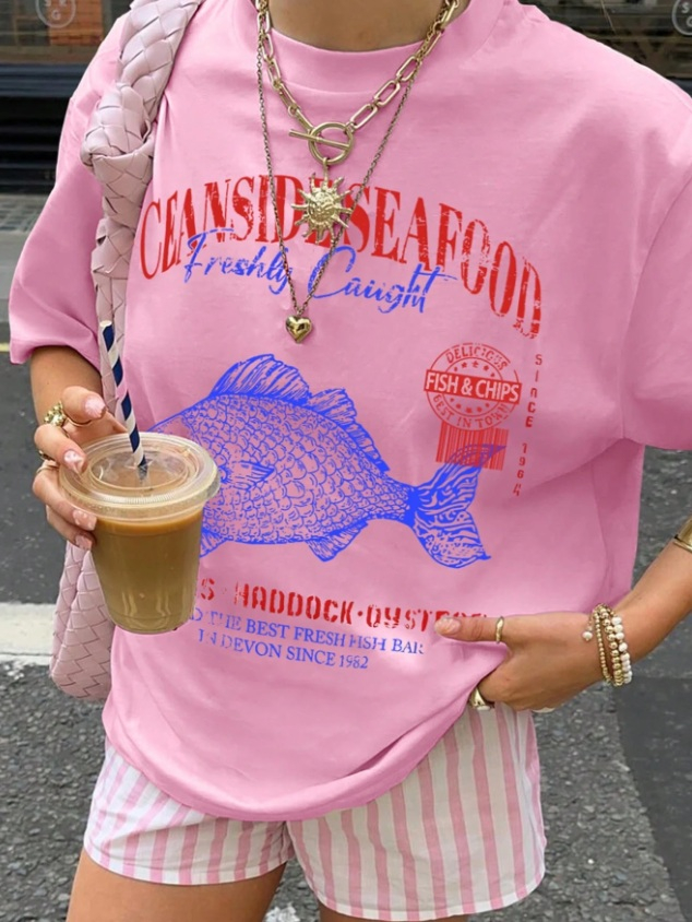 Ružové oversize tričko s potlačou