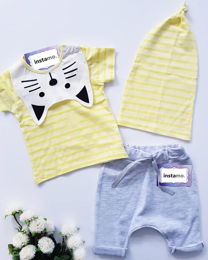 Žltá trojdielna bavlnená súprava