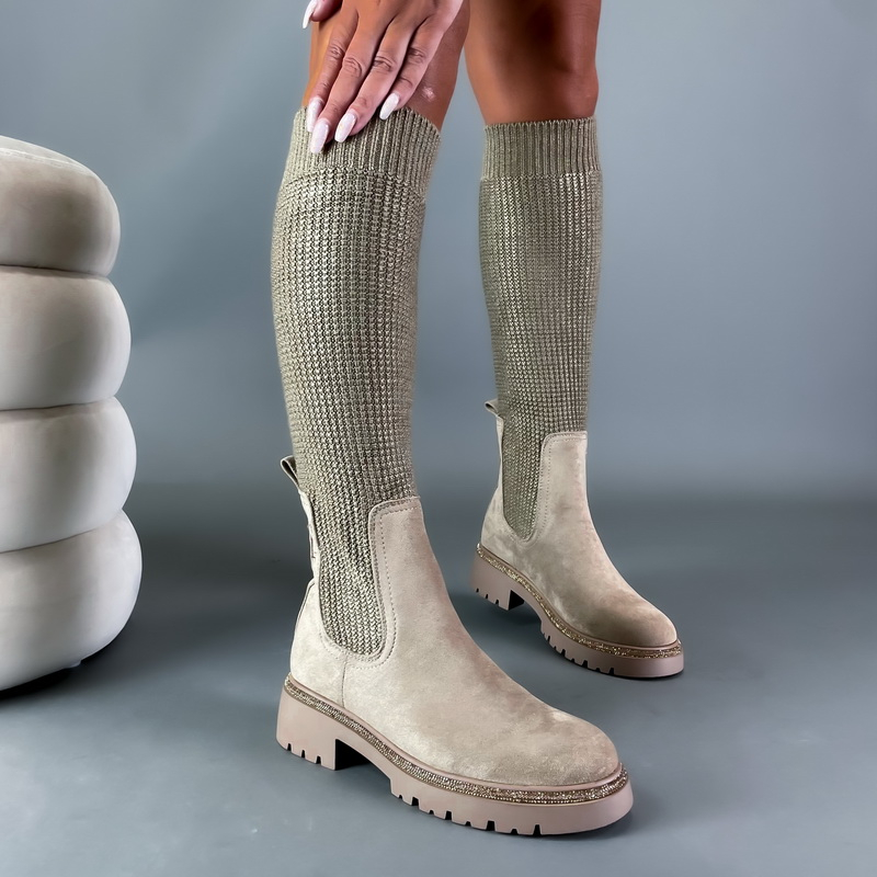 Svetlohnedé semišové  vysoké čižmy