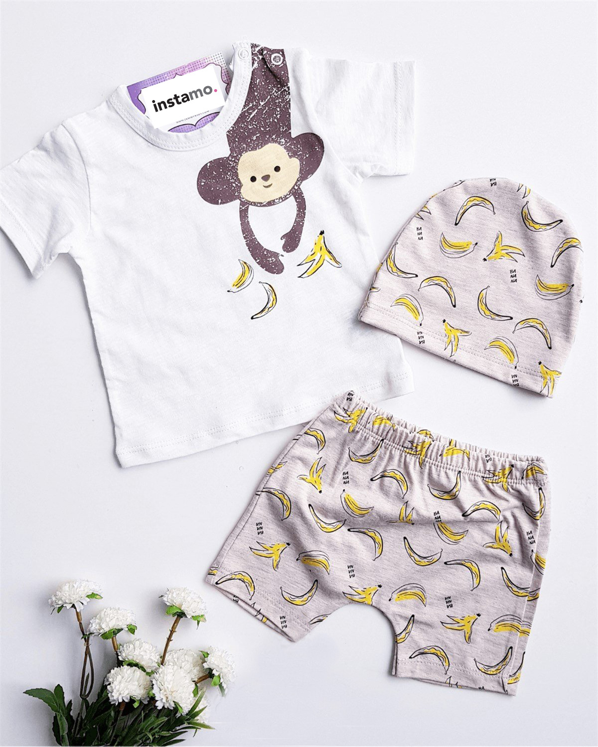 Biela trojdielna bavlnená súprava