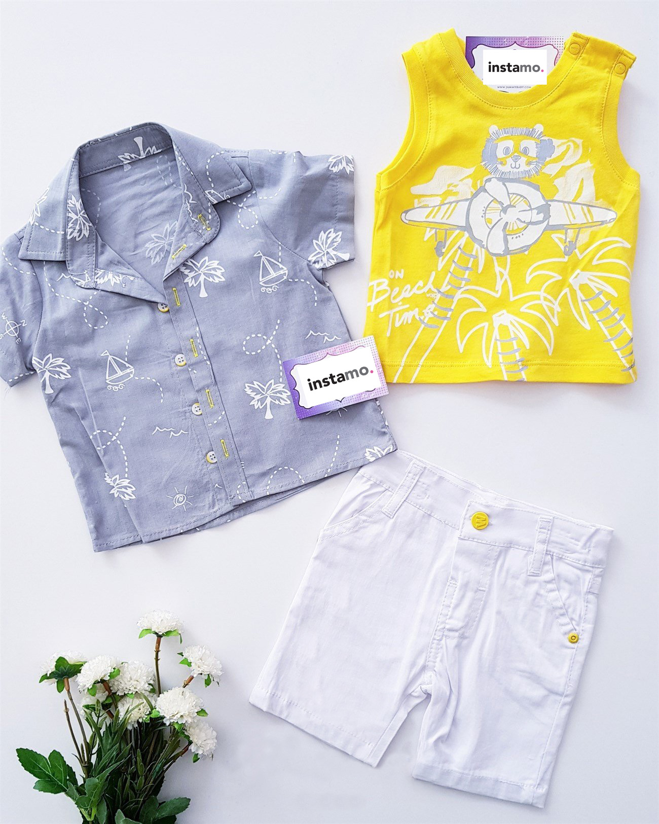 Sivá  trojdielna bavlnená súprava