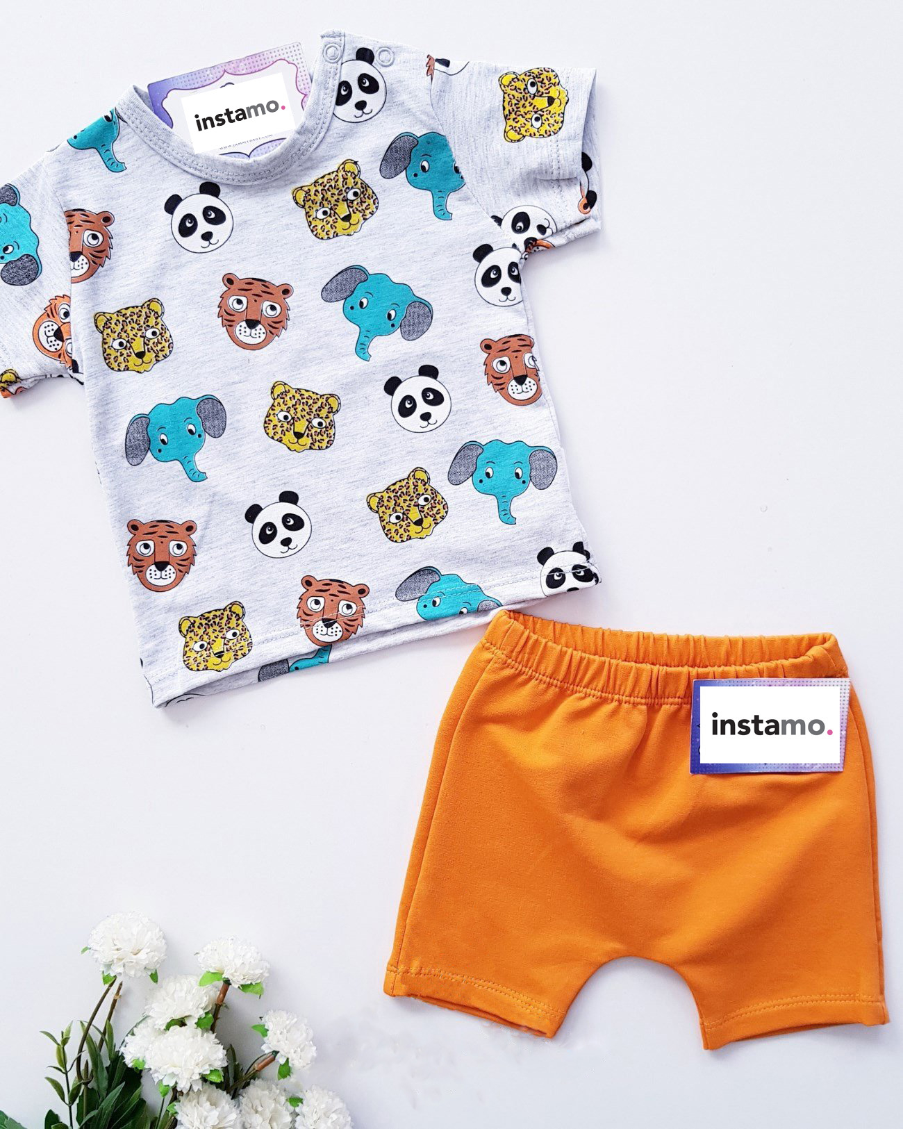 Sivo-oranžová bavlnená súprava