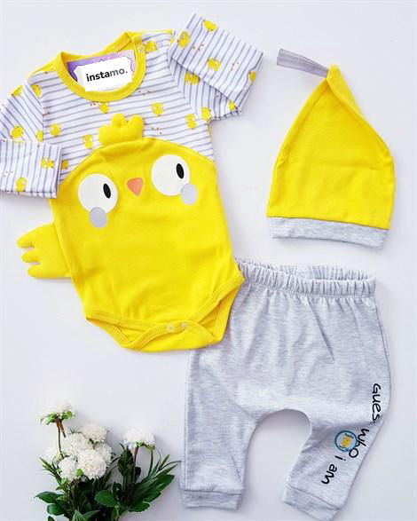 Žltá trojdielna bavlnená  súprava