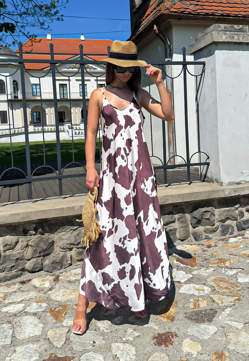 Hnedé saténové vzorované šaty