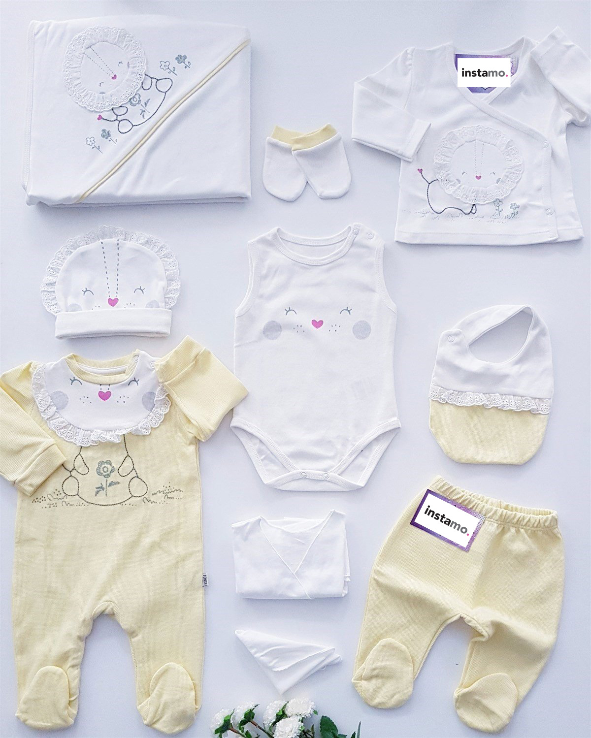 Žltá desaťdielna bavlnená  súprava