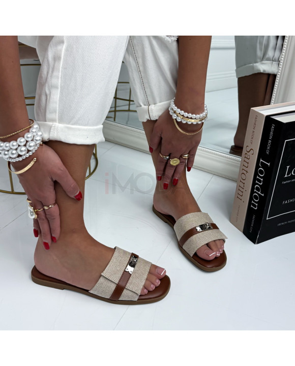 Béžovo-hnedé šľapky s prackou-326872-20