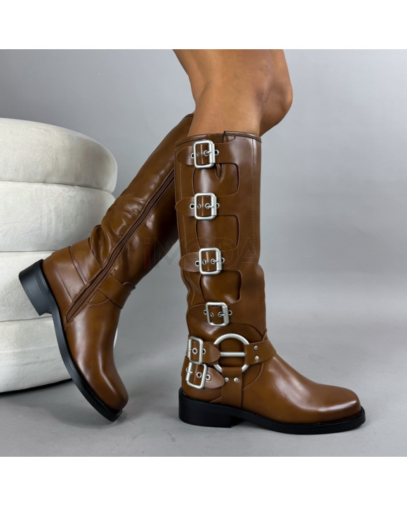 Hnedé vysoké čižmy s prackami-322201-20