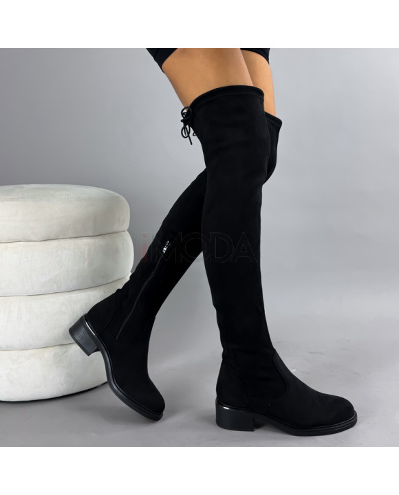 Čierne vysoké semišové čižmy-322996-20