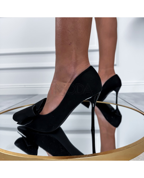 Čierne semišové lodičky s mašľou-322954-20