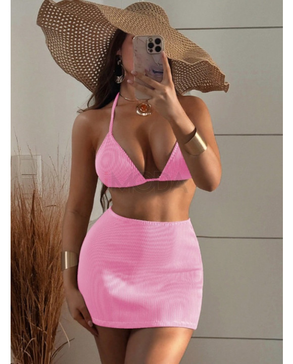 Ružový trojdielny plavkový set-327524-20