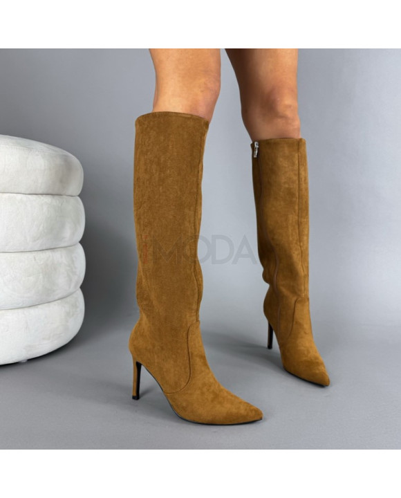 Hnedé semišové vysoké čižmy-323600-20