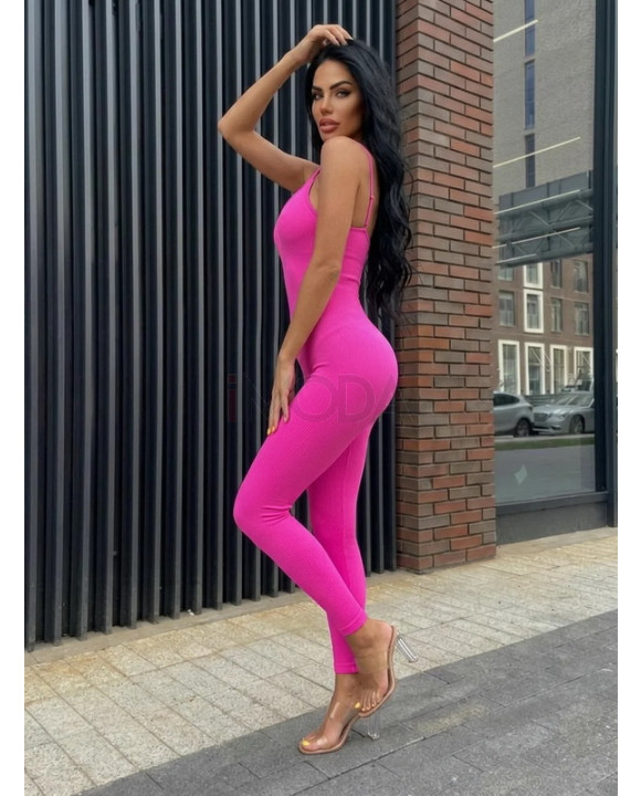 Neónovo-ružový vrúbkovaný overal-326162-20