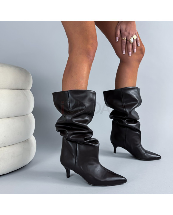 Čokoládovo-čierne vysoké čižmy-324508-20