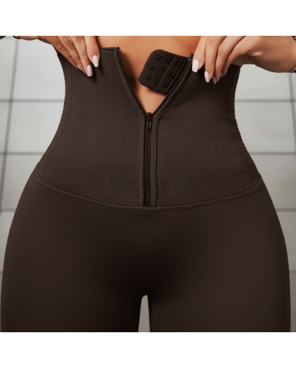 Čokoládovohnedé vrúbkované legíny so zapínaním-325507-20