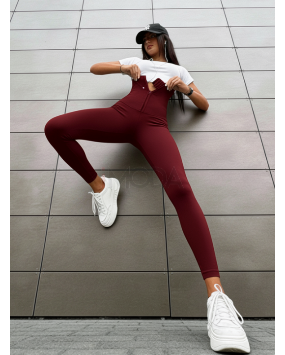 Bordové vrúbkované legíny so zapínaním-325506-20