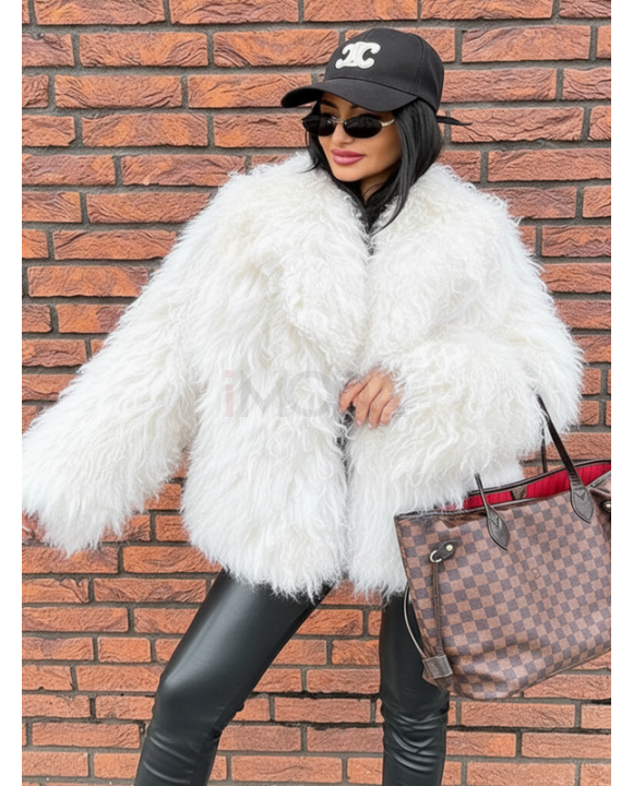 Kožuch z mongolskej ovečky WHITE-324629-20