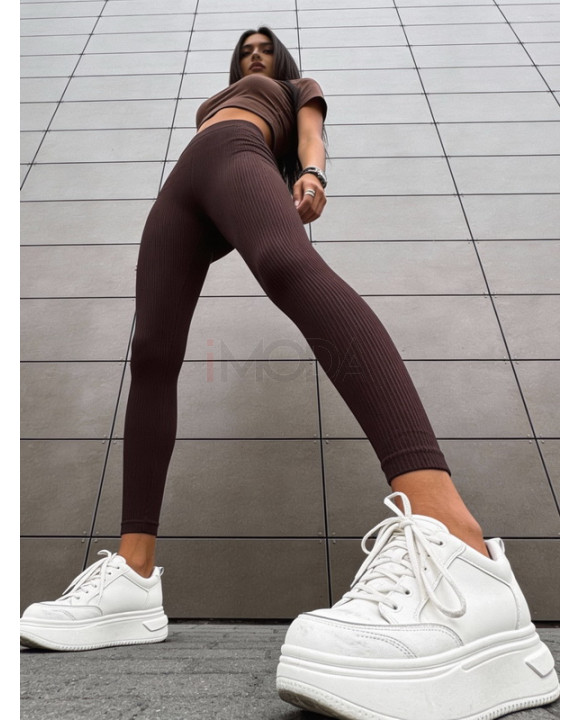 Čokoládovohnedé vrúbkované legíny-325504-20