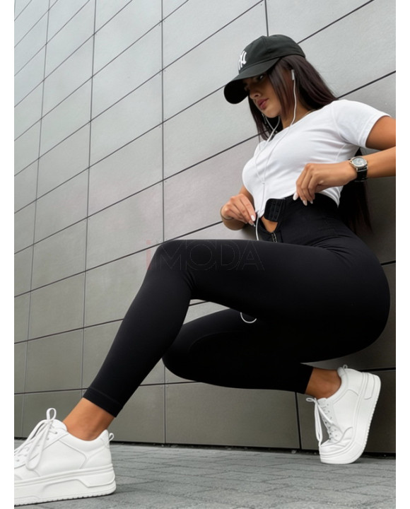 Čierne vrúbkované legíny so zapínaním-325505-20