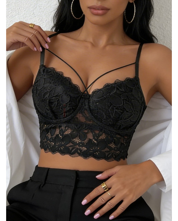 Čierny čipkovaný top-325900-20