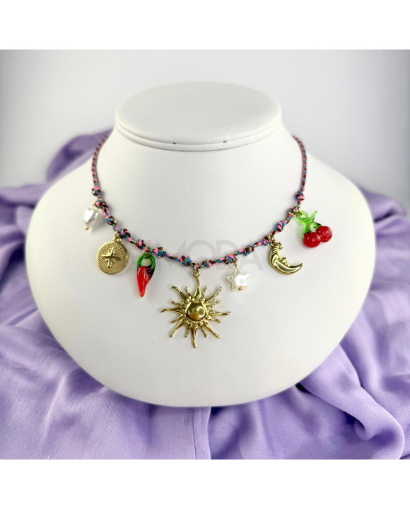Dámsky oceľový farebný náhrdelník s príveskami-321594-20