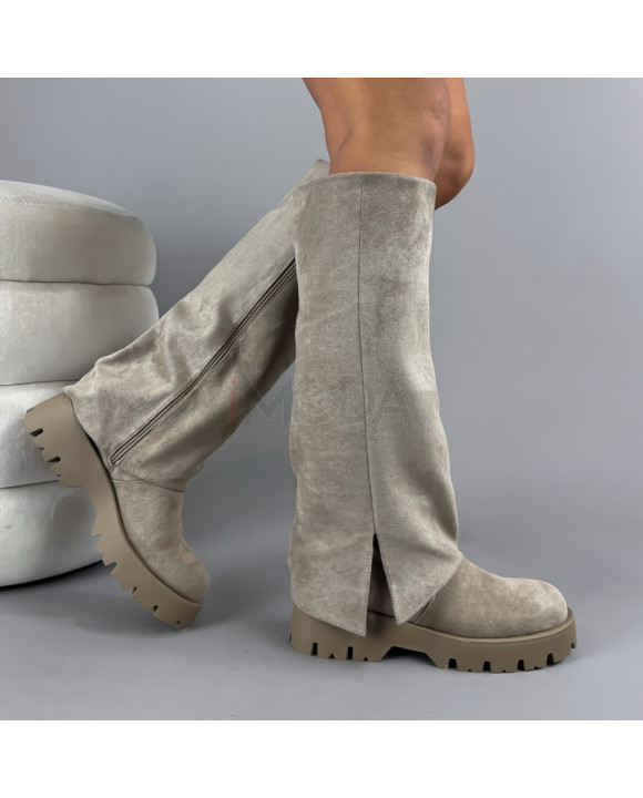 Svetlohnedé semišové vysoké čižmy-323120-20