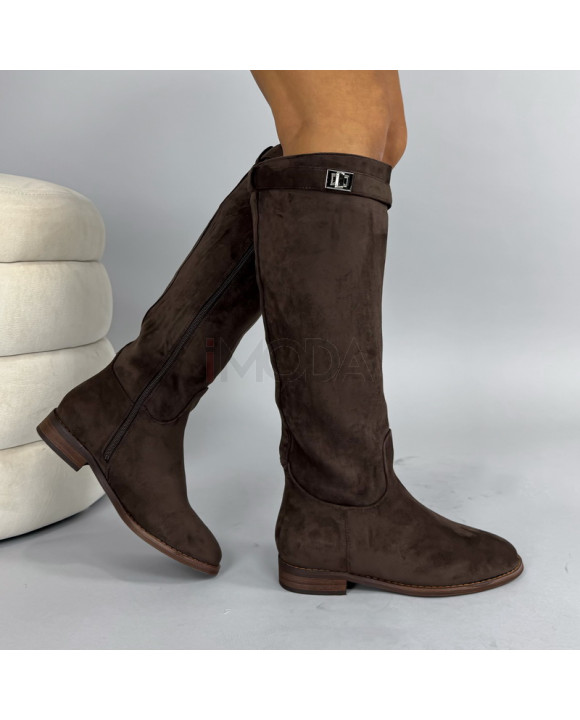 Tmavohnedé semišové vysoké čižmy-323888-20