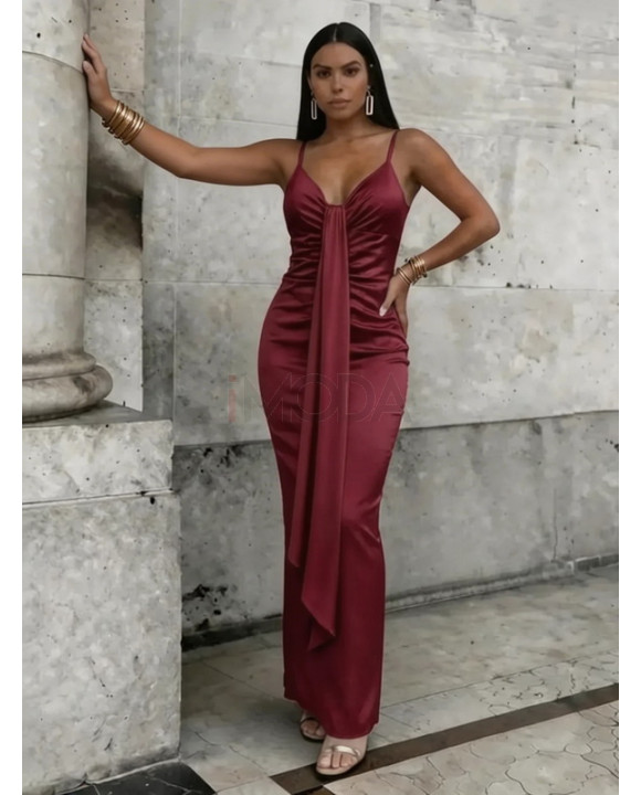 Bordové saténové spoločenské šaty-327110-20