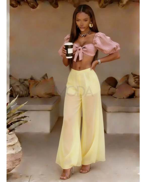 Žlté nohavice podšité kraťasami-327243-20