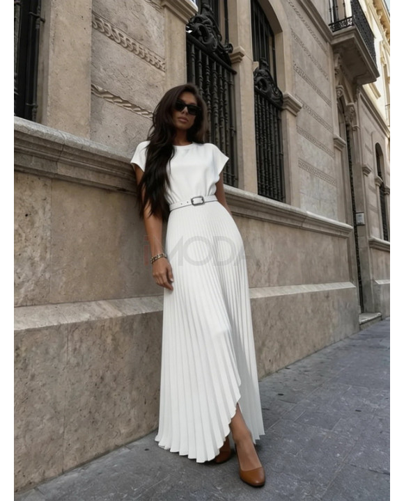 Biele šaty s plisovanou sukňou a opaskom-327127-20