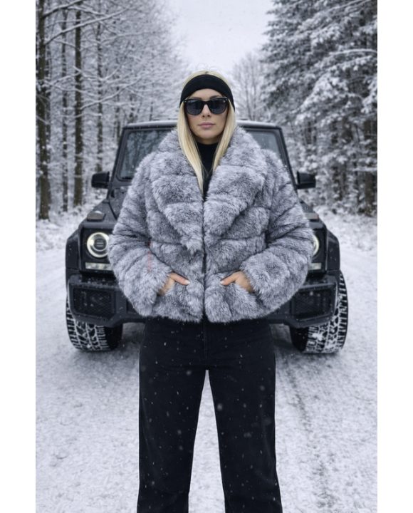 Sivo-čierny kožušinový kabát-324970-20