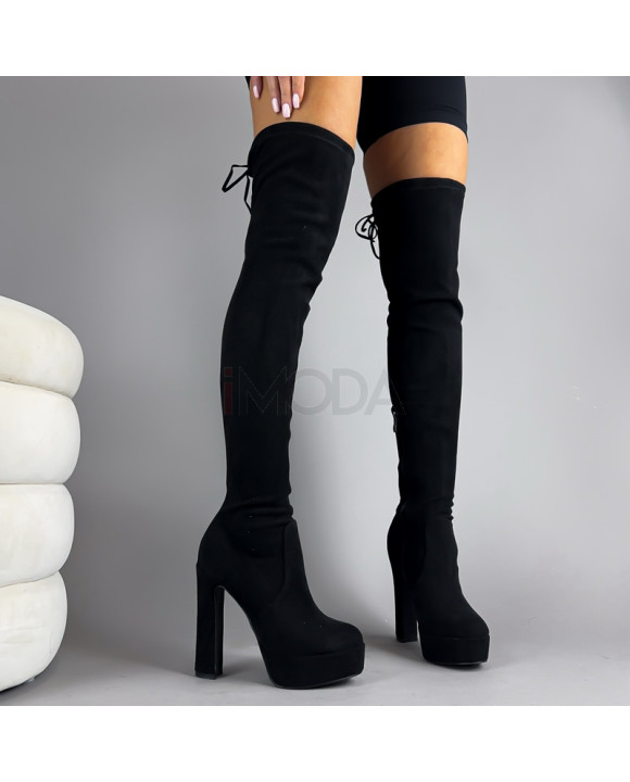 Čierne vysoké semišové čižmy-323155-20