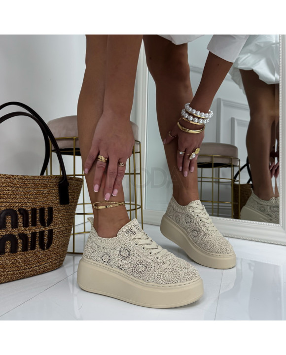 Béžové čipkované tenisky-325376-20