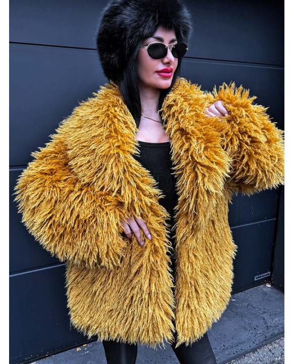 Žltý kožušinový kabát-323406-20