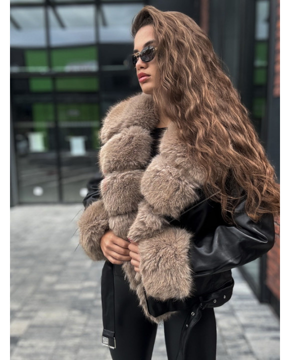 Čierna koženková bunda s kožušinou-322719-20