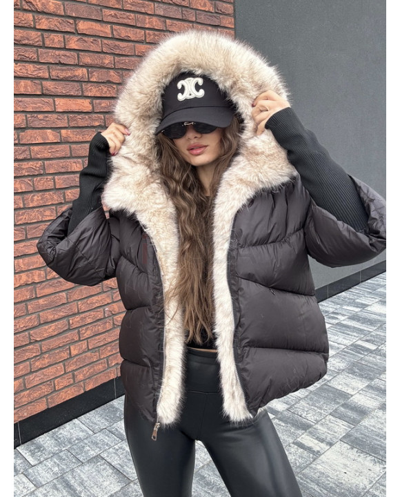 Čierna krátka vetrovka s kožušinou-322728-20