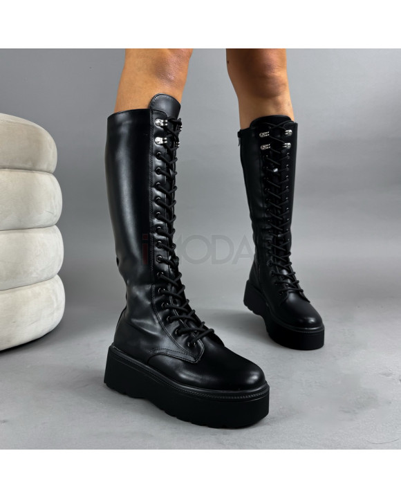 Čierne vysoké čižmy na šnurovanie-323408-20